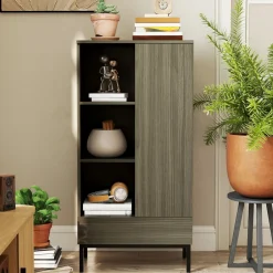 Aparador Finlandia Homcom 1 puerta + 3 estantes marrón 121x60x34 cm