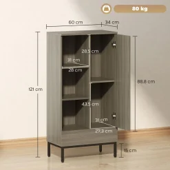Aparador Finlandia Homcom 1 puerta + 3 estantes marrón 121x60x34 cm