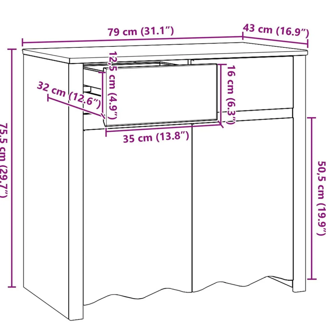 Aparador Forest doble puerta + 2 cajones blanco 75,5x79x43 cm