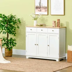 Aparador Forest Homcom 3 cajones + 3 armarios blanco 85x101x40 cm