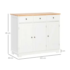 Aparador Forest Homcom 3 cajones + 3 armarios blanco 85x101x40 cm
