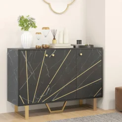 Aparador Gatsby Homcom 2 armarios + estantes ajustables negro/dorado 75x107x35 cm