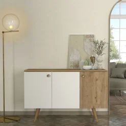 Aparador Geo 3 puertas blanco/natural 75x120x45 cm