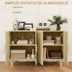 Aparador Haru Homcom 4 puertas natural 76x120x39,5 cm