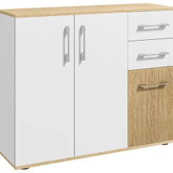 Aparador Herminia Homcom 2 cajones + 2 armarios blanco/natural 75,5x90x30 cm