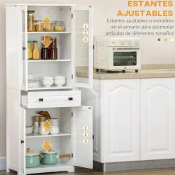 Aparador Hojar Homcom 2 armarios + cajón blanco 160x60x30 cm