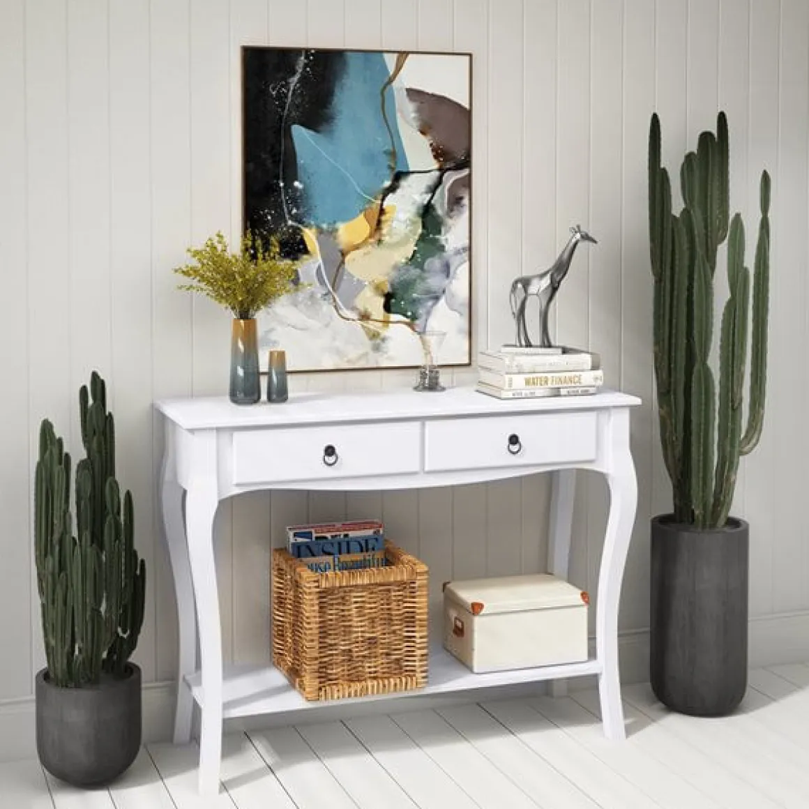 Aparador Homcom 2 cajones+estante inferior blanco 75x100x33 cm