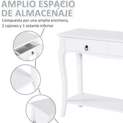 Aparador Homcom 2 cajones+estante inferior blanco 75x100x33 cm