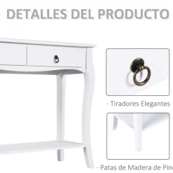 Aparador Homcom 2 cajones+estante inferior blanco 75x100x33 cm