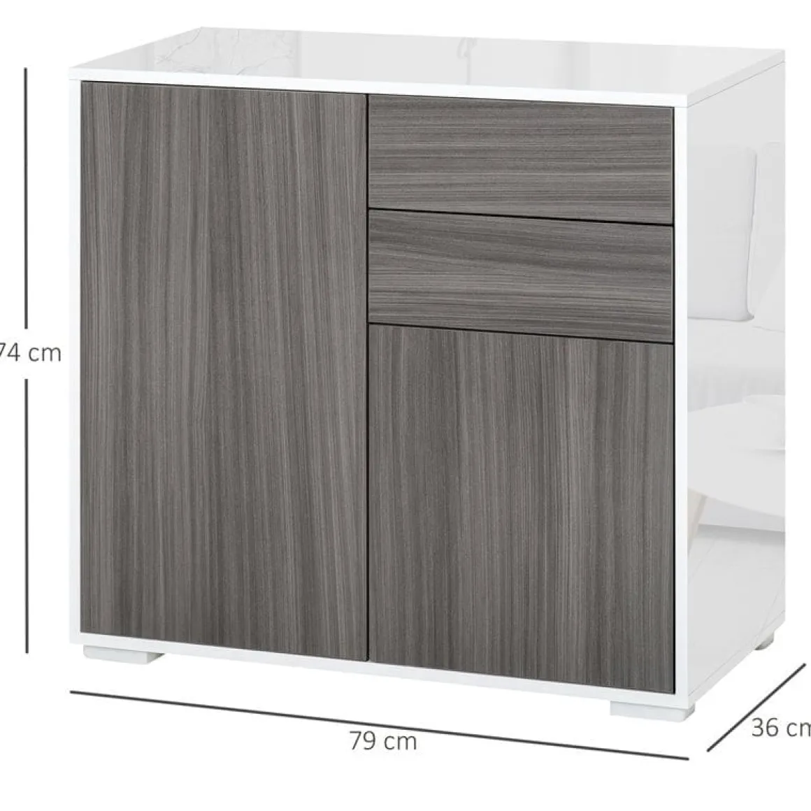 Aparador Homcom 2 puertas + 2 cajones gris/blanco 74x79x36 cm