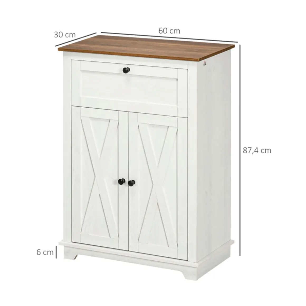Aparador Homcom puertas dobles + cajón + estante ajustable blanco 87,4x60x30 cm