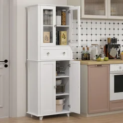 Aparador Kamesi Homcom 2 armarios + 1 cajón blanco 168,5x61x35 cm