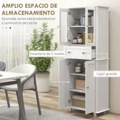 Aparador Kamesi Homcom 2 armarios + 1 cajón blanco 168,5x61x35 cm