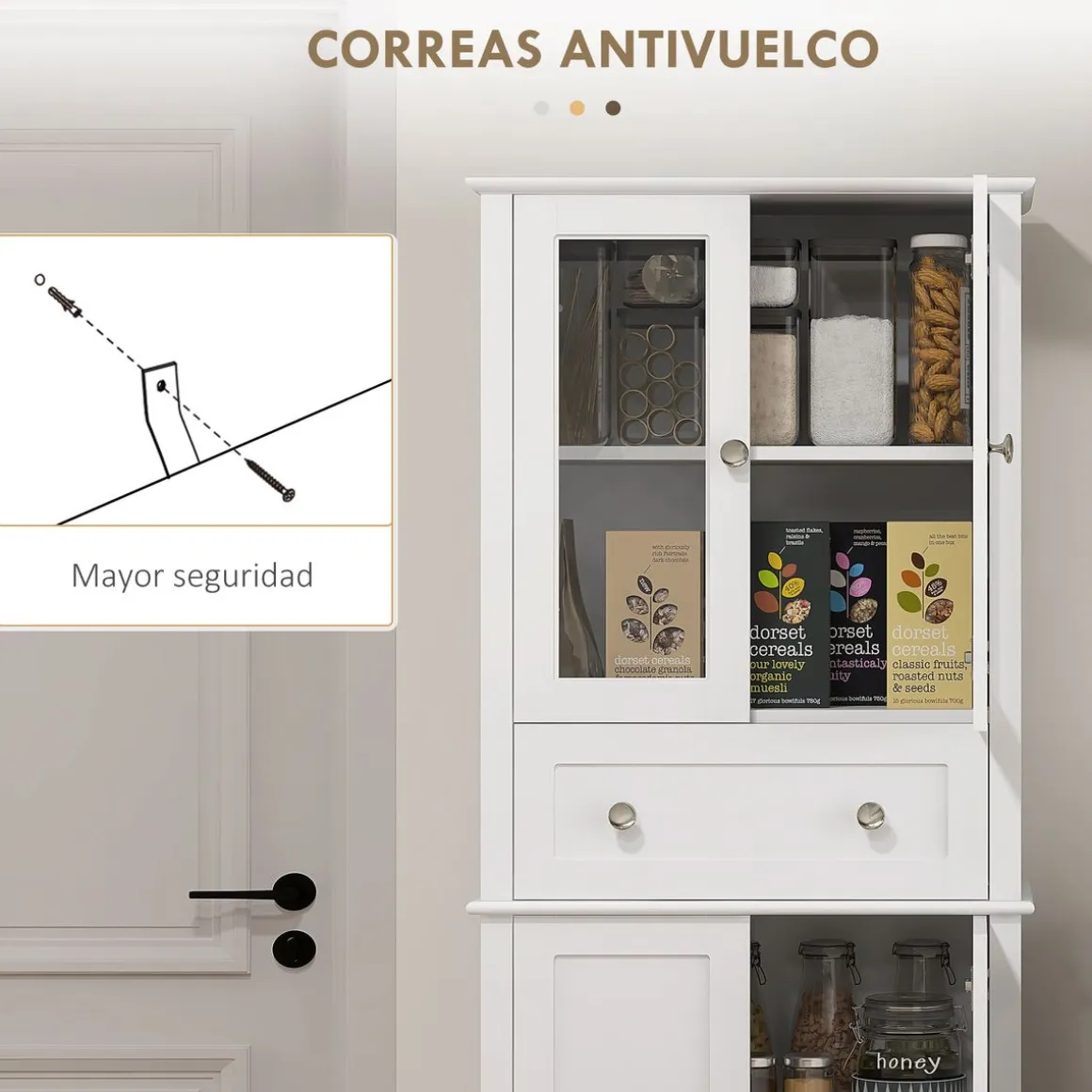 Aparador Kamesi Homcom 2 armarios + 1 cajón blanco 168,5x61x35 cm