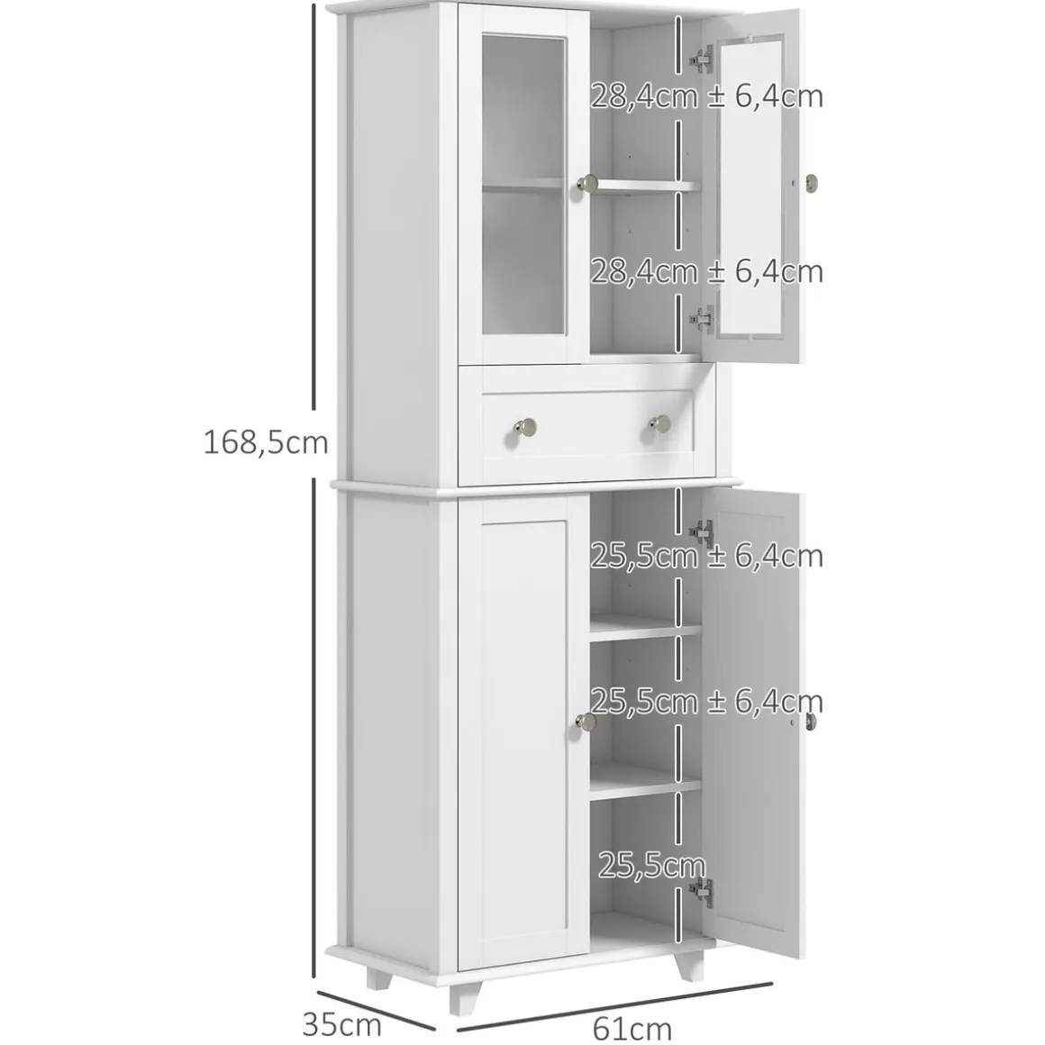 Aparador Kamesi Homcom 2 armarios + 1 cajón blanco 168,5x61x35 cm