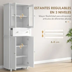 Aparador Kamesi Homcom 2 armarios + 1 cajón blanco 168,5x61x35 cm