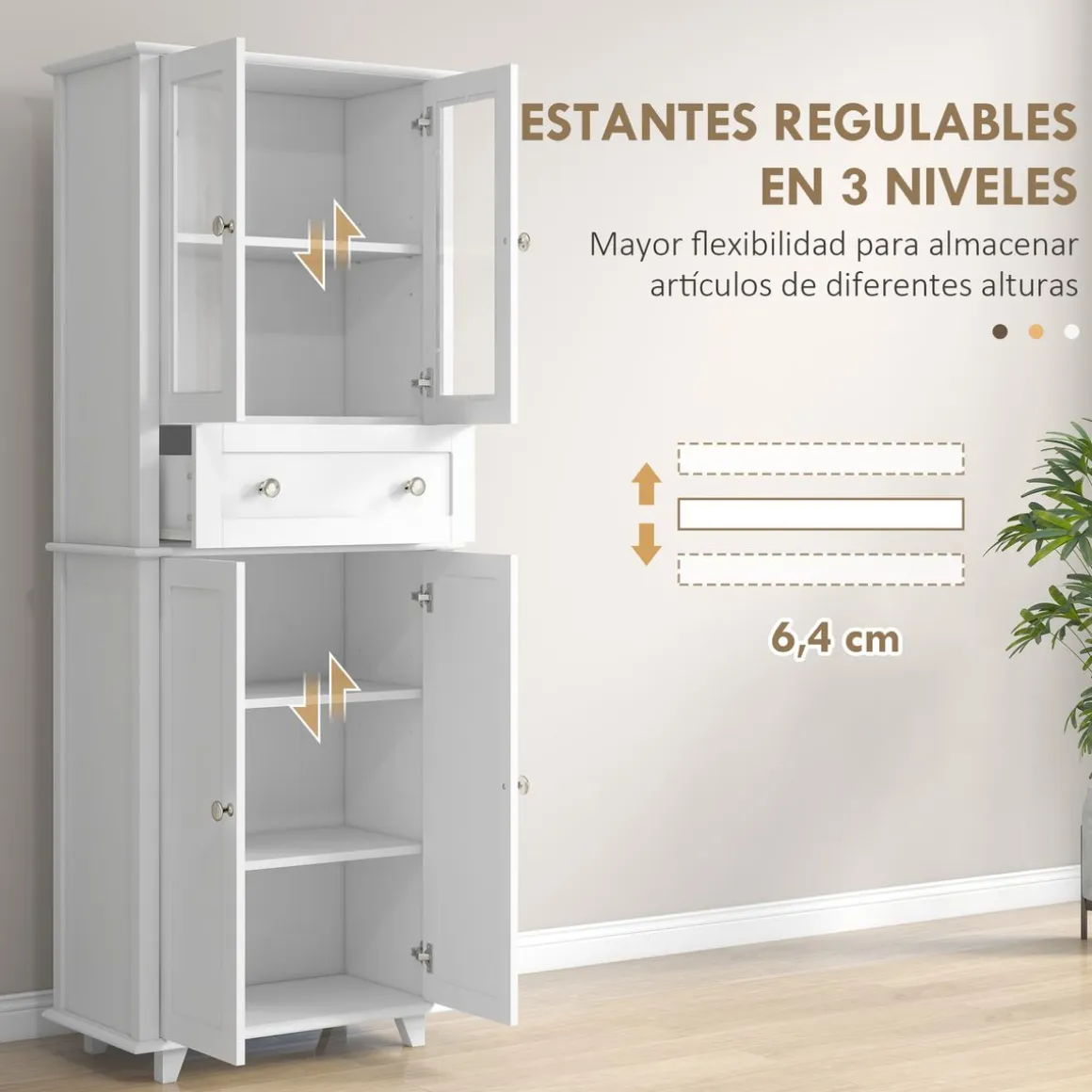 Aparador Kamesi Homcom 2 armarios + 1 cajón blanco 168,5x61x35 cm