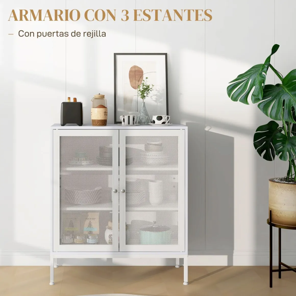 Aparador Karra Homcom 3 estantes blanco 92x80x37 cm