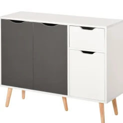 Aparador Kiwi Homcom 3 puertas + cajón blanco/gris 72x90x30 cm