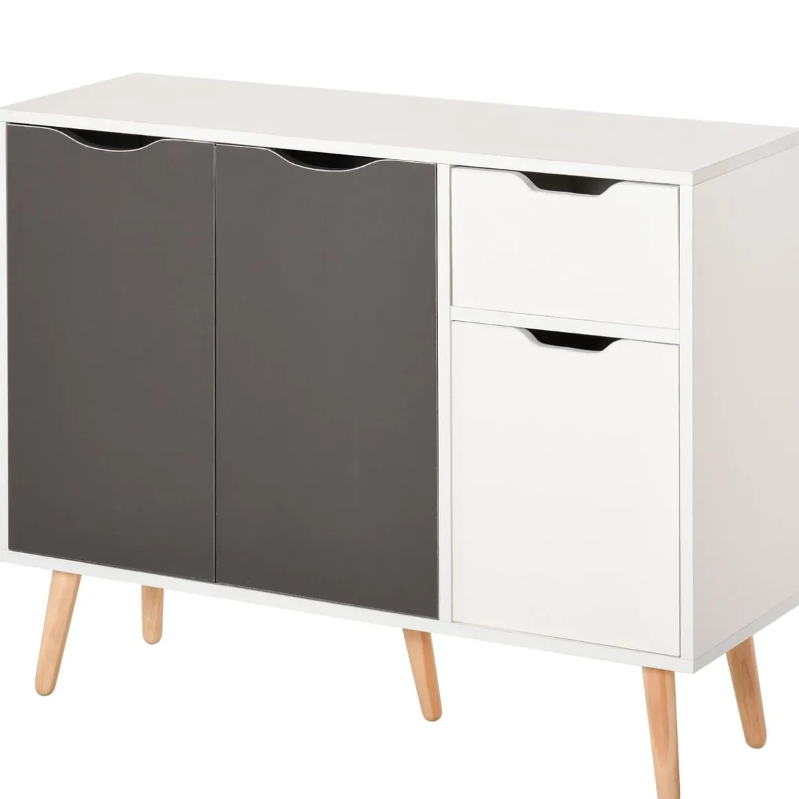 Aparador Kiwi Homcom 3 puertas + cajón blanco/gris 72x90x30 cm