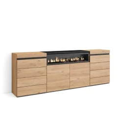 Aparador Kroma 8 cajones y doble puerta con chimenea 75x215,4x35 cm