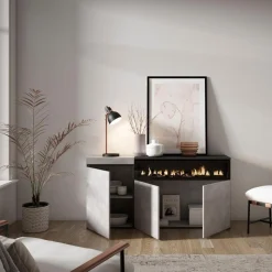 Aparador Kroma 3 puertas con chimenea derecha gris 75x152,5x34,6 cm