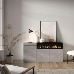 Aparador Kroma 3 puertas con chimenea derecha gris 75x152,5x34,6 cm