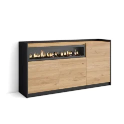 Aparador Kroma 3 puertas con chimenea izquierda 80x156x37 cm