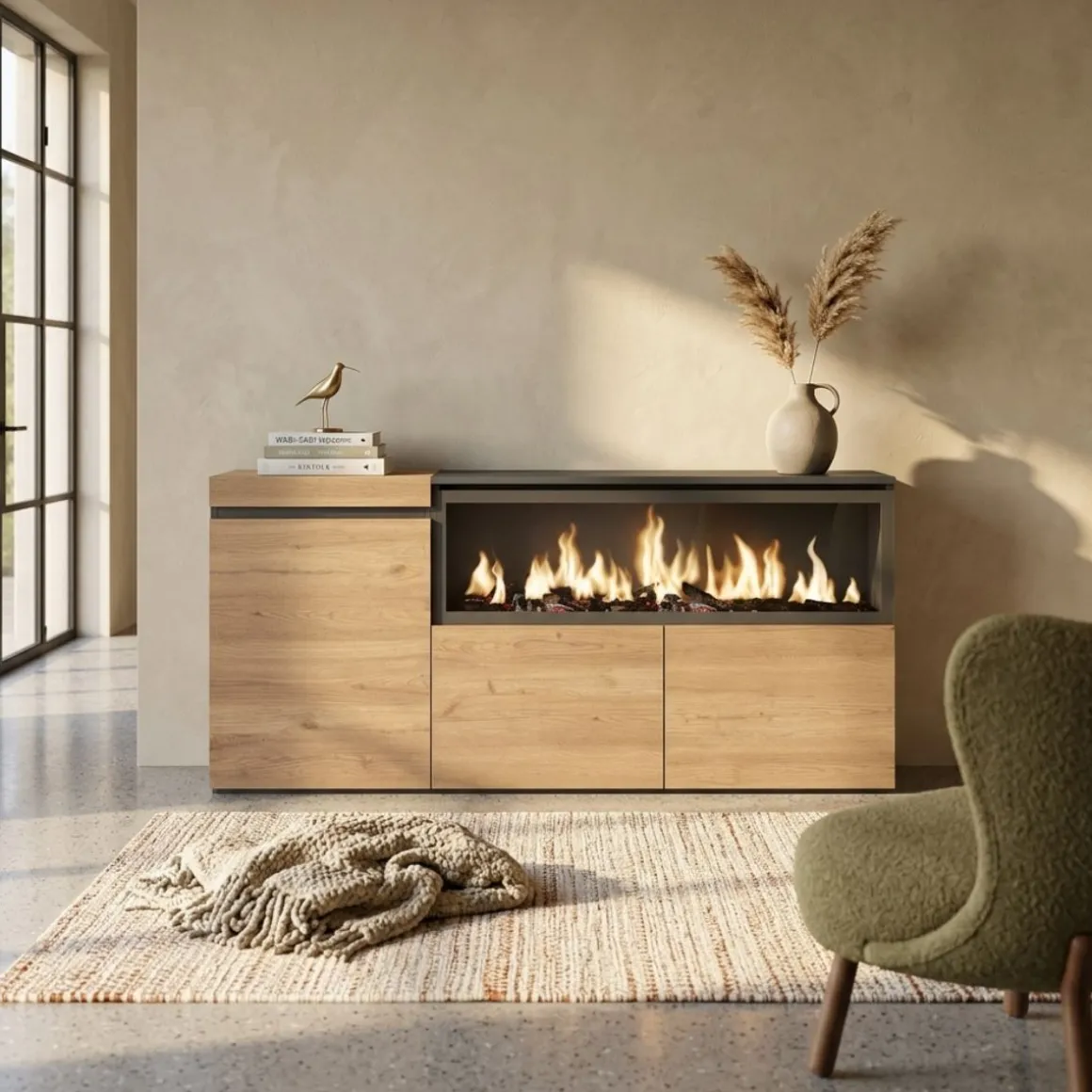 Aparador Kroma 3 puertas con chimenea derecha 75x157,7x34,6 cm