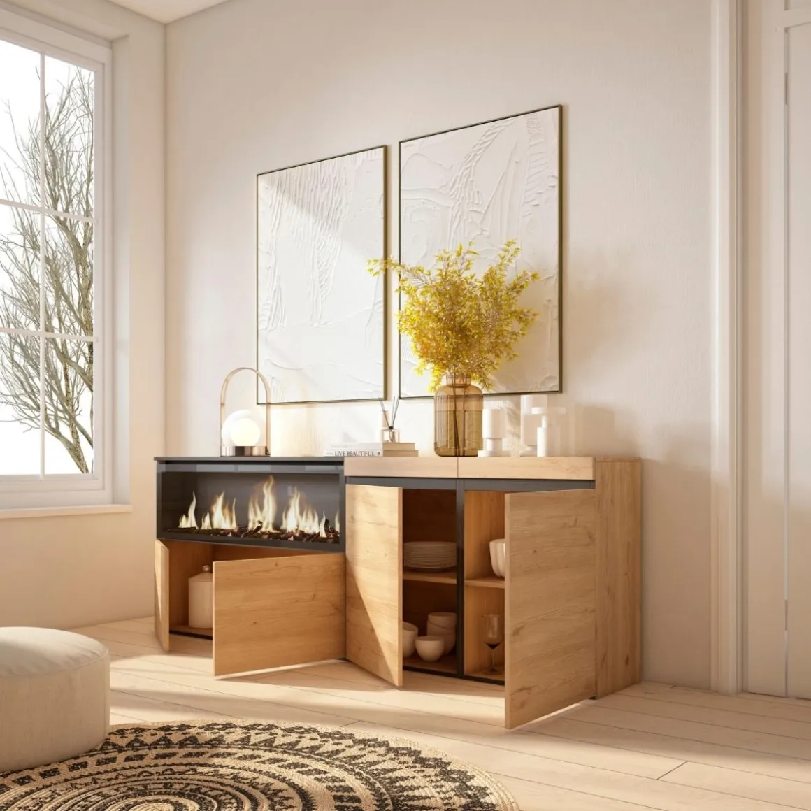 Aparador Kroma 4 puertas con chimenea izquierda 75x208,2x34,6 cm