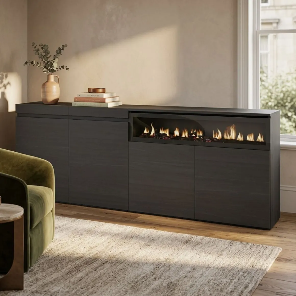 Aparador Kroma 4 puertas con chimenea derecha 75x203x34,6 cm