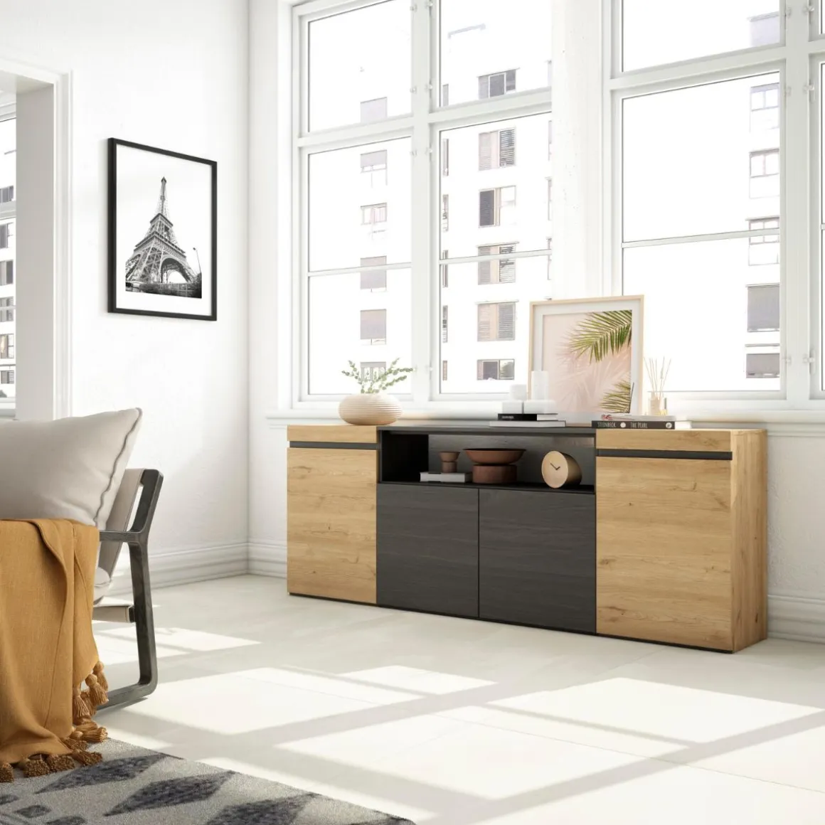 Aparador Kroma 4 puertas con compartimento central 75x203x34,6 cm
