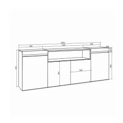 Aparador Kroma 4 puertas con compartimento central 75x203x34,6 cm