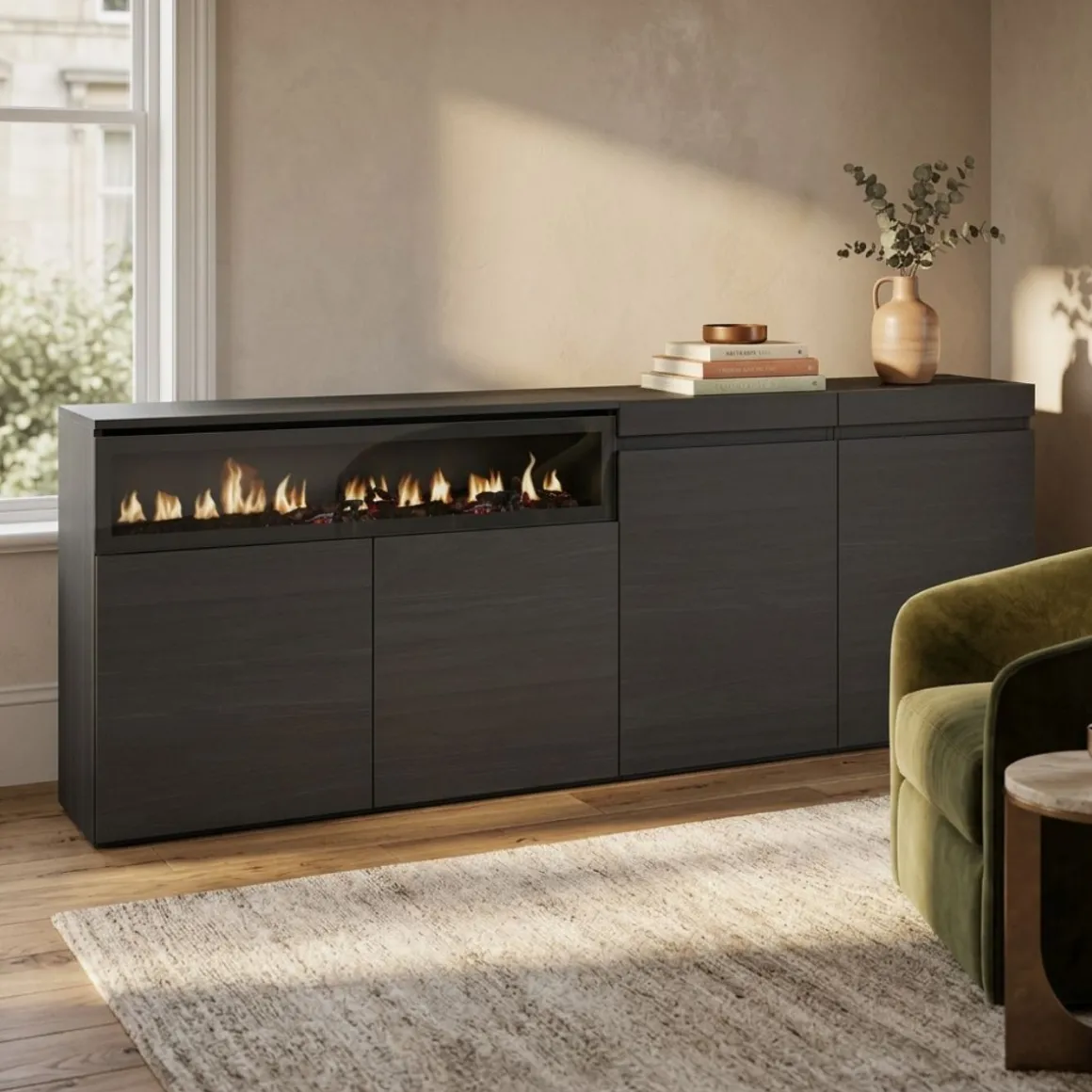Aparador Kroma 4 puertas con chimenea izquierda 75x203x34,6 cm