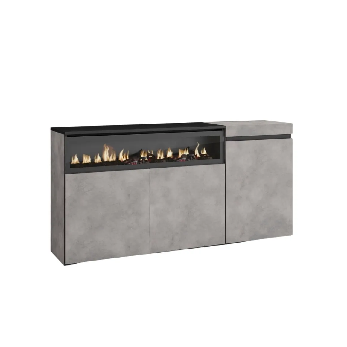 Aparador Kroma 3 puertas con chimenea izquierda gris 75x152,5x34,6 cm