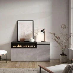 Aparador Kroma 3 puertas con chimenea izquierda gris 75x152,5x34,6 cm