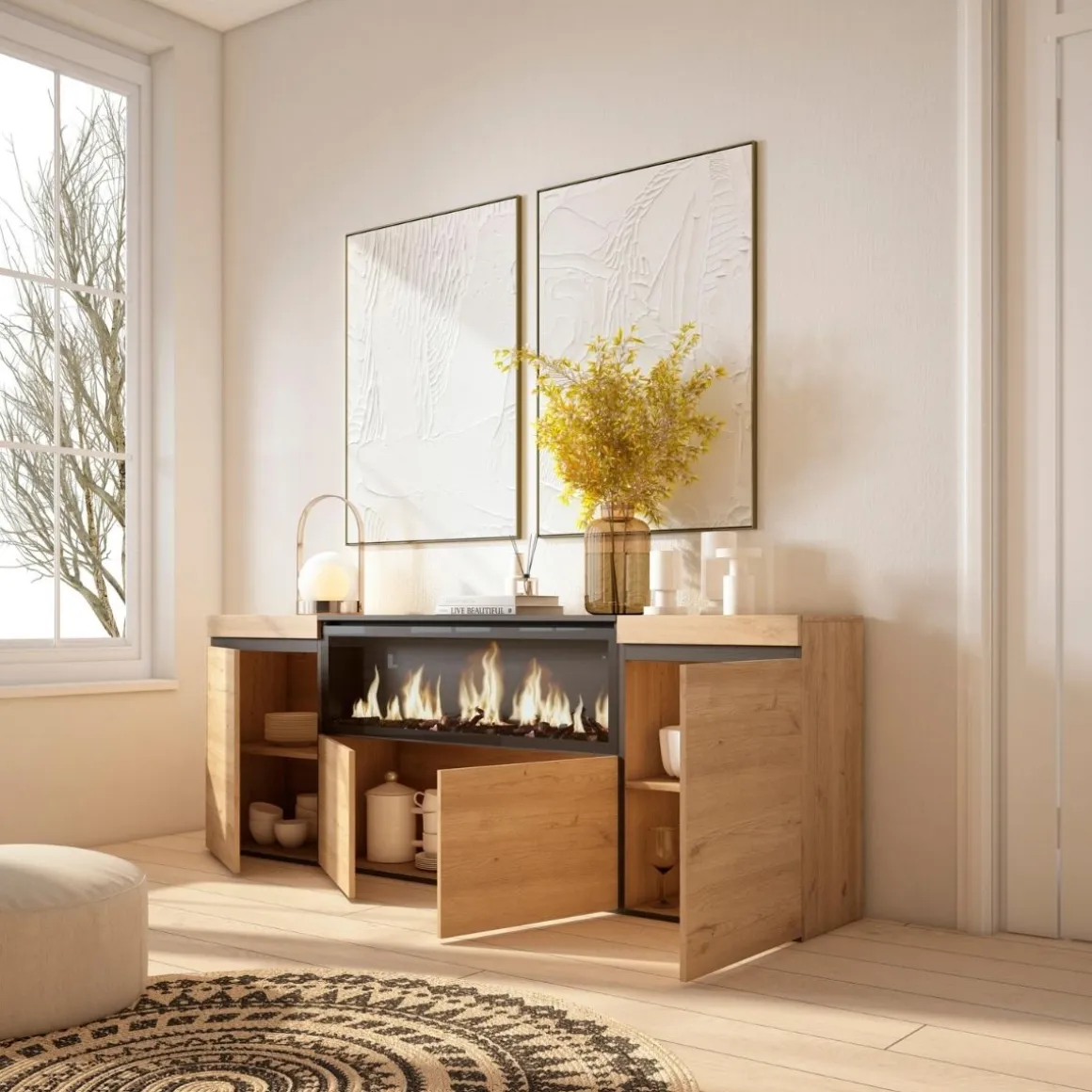 Aparador Kroma 4 puertas con chimenea central 75x208,2x34,6 cm