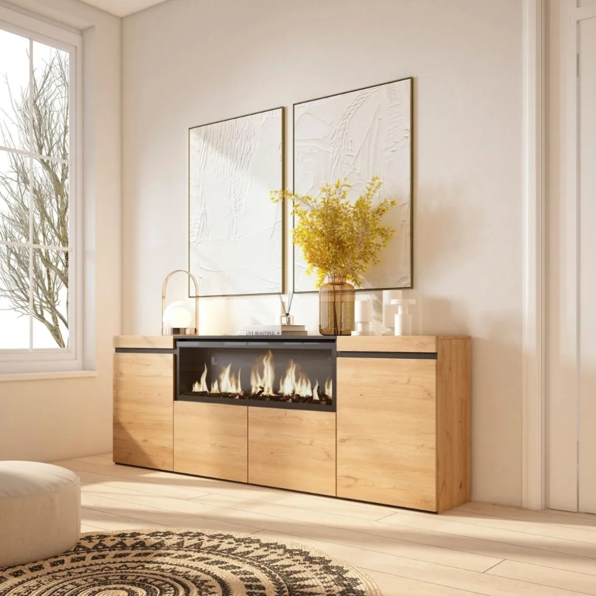 Aparador Kroma 4 puertas con chimenea central 75x208,2x34,6 cm