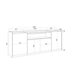 Aparador Kroma 4 puertas con compartimento central 79,2x209x35 cm