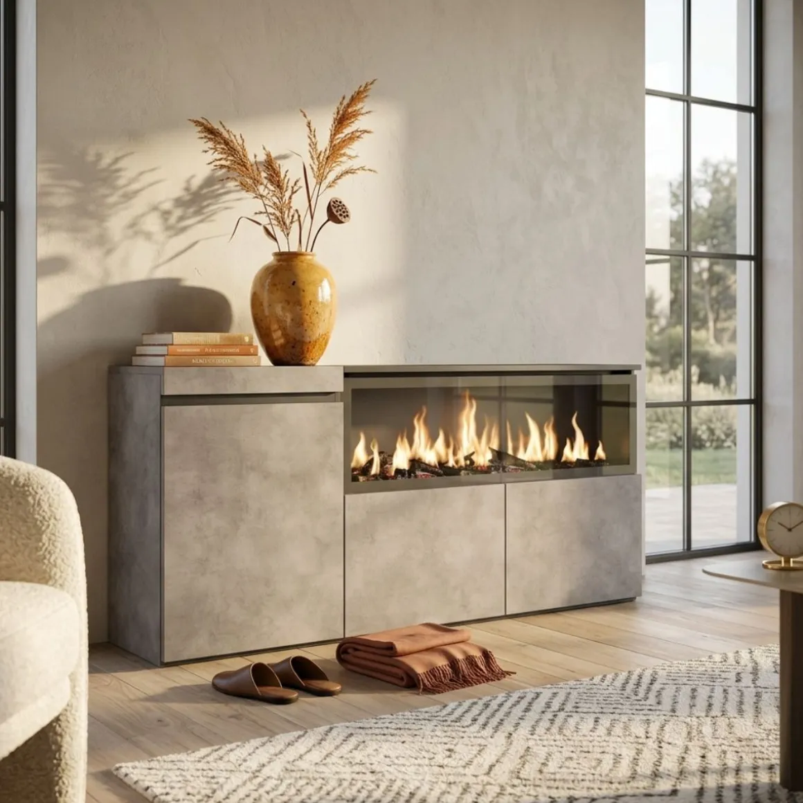 Aparador Kroma 3 puertas con chimenea derecha 75x157,7x34,6 cm