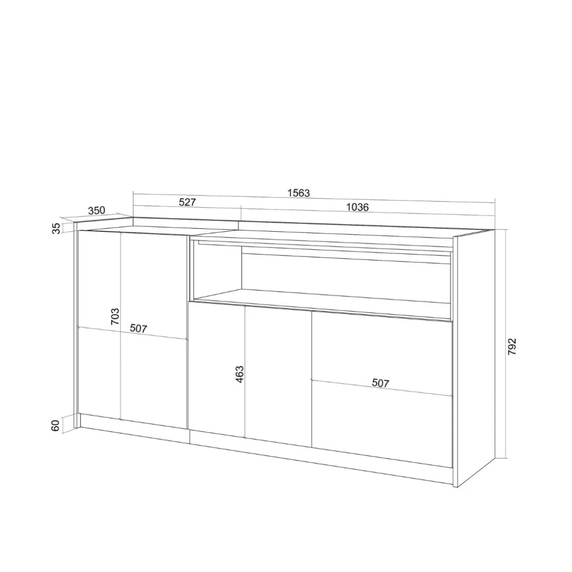 Aparador Kroma 3 puertas derecha 80x156x37 cm