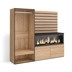 Aparador Kroma con barra dos puertas y chimenea derecha 145x167,2x35 cm
