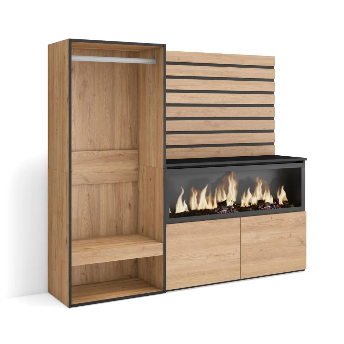 Aparador Kroma con barra dos puertas y chimenea derecha 145x167,2x35 cm