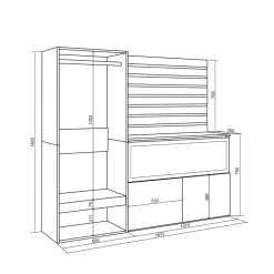 Aparador Kroma con barra dos puertas y chimenea derecha 145x167,2x35 cm