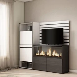 Aparador Kroma con zapatero y chimenea derecha blanco 145x167,2x35 cm