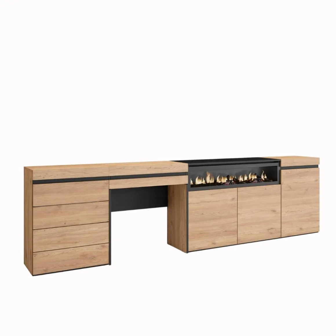 Aparador Kroma tocador con chimenea y armario natural 75x279,1x35 cm