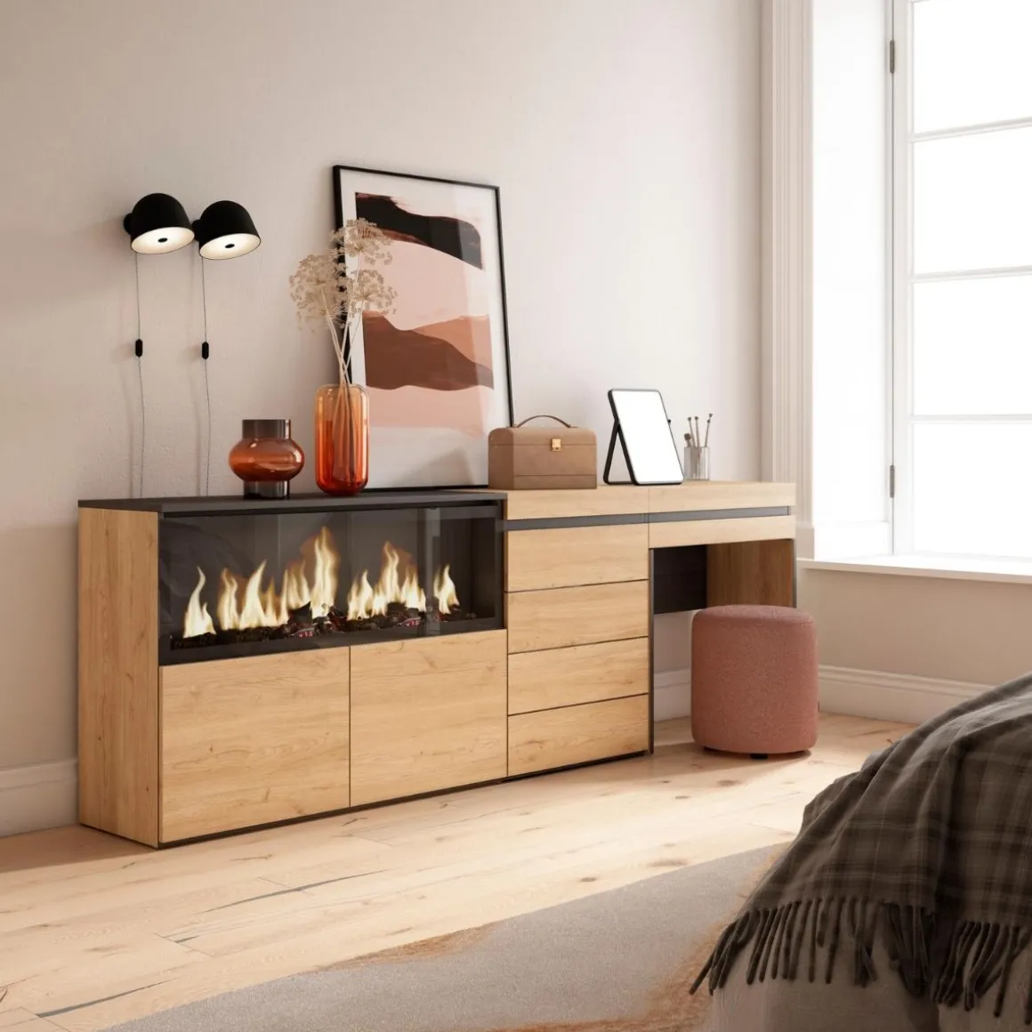 Aparador Kroma tocador con chimenea izquierda 75x223,9x35 cm