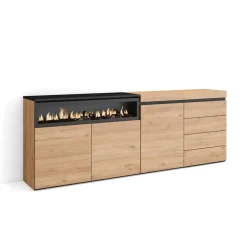 Aparador Kroma tres puertas con 4 cajones y chimenea izquierda 75x209,2x35 cm