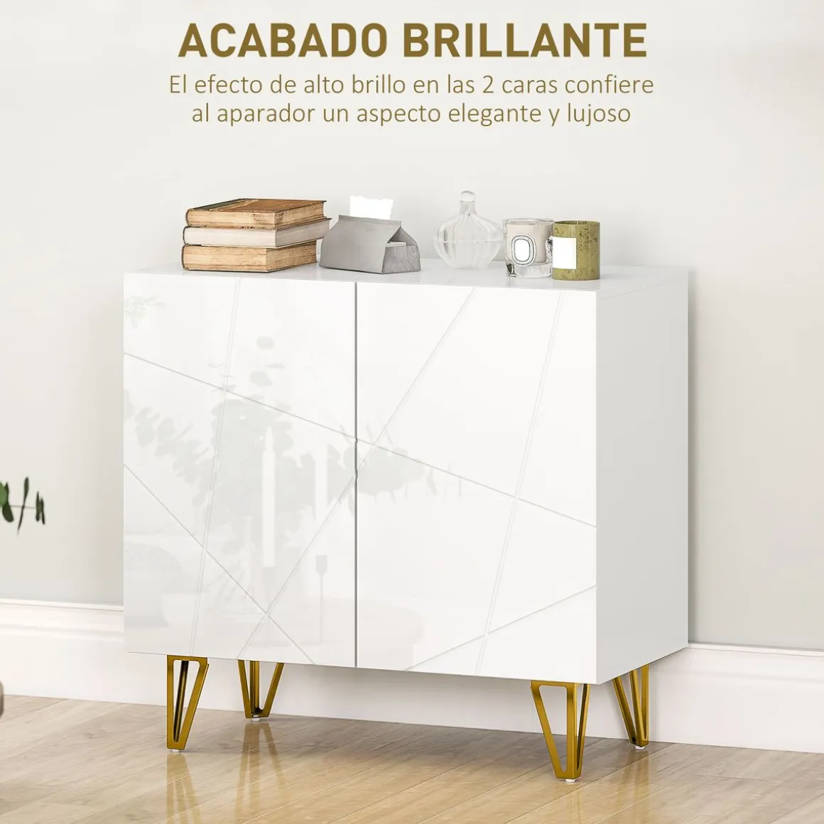 Aparador Kumi Homcom 2 puertas blanco brillo 75x80x40 cm