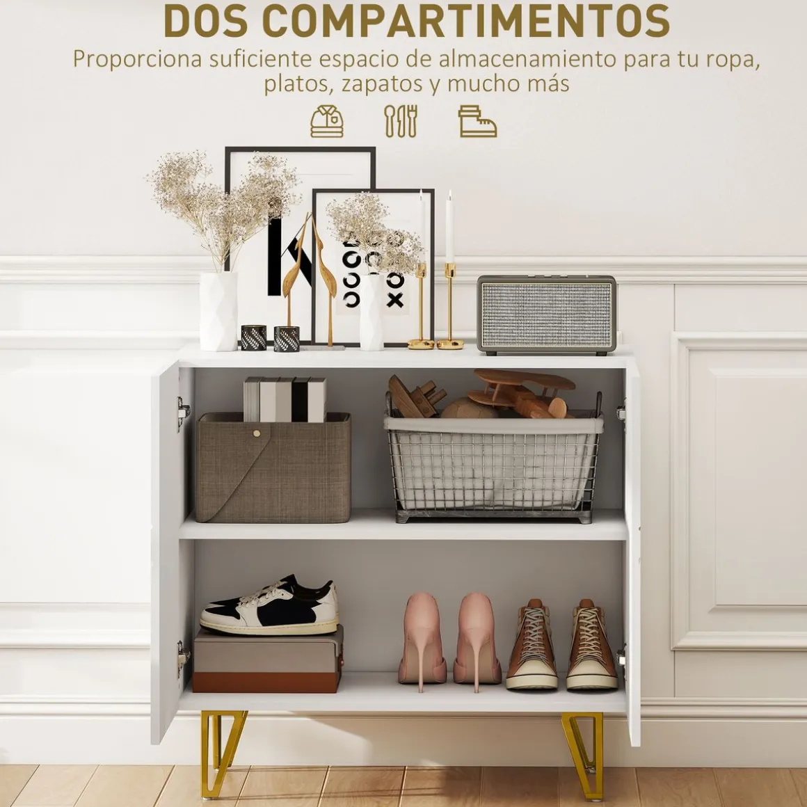 Aparador Kumi Homcom 2 puertas blanco brillo 75x80x40 cm